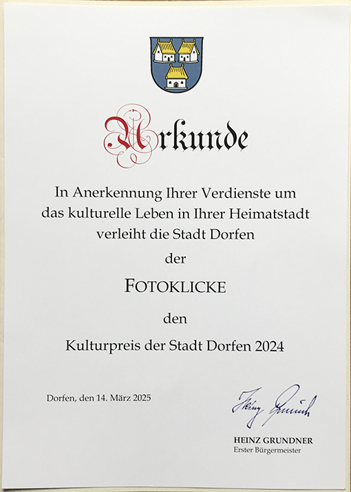 Urkunde "Kulturpreis der Stadt Dorfen 2024"